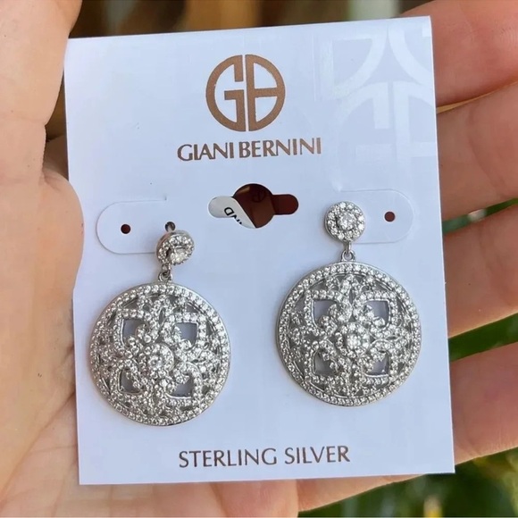 Giani Bernini Antique Mandala 925 Sterling Silver Diamond Crystal Earrings - Picture 4 of 5